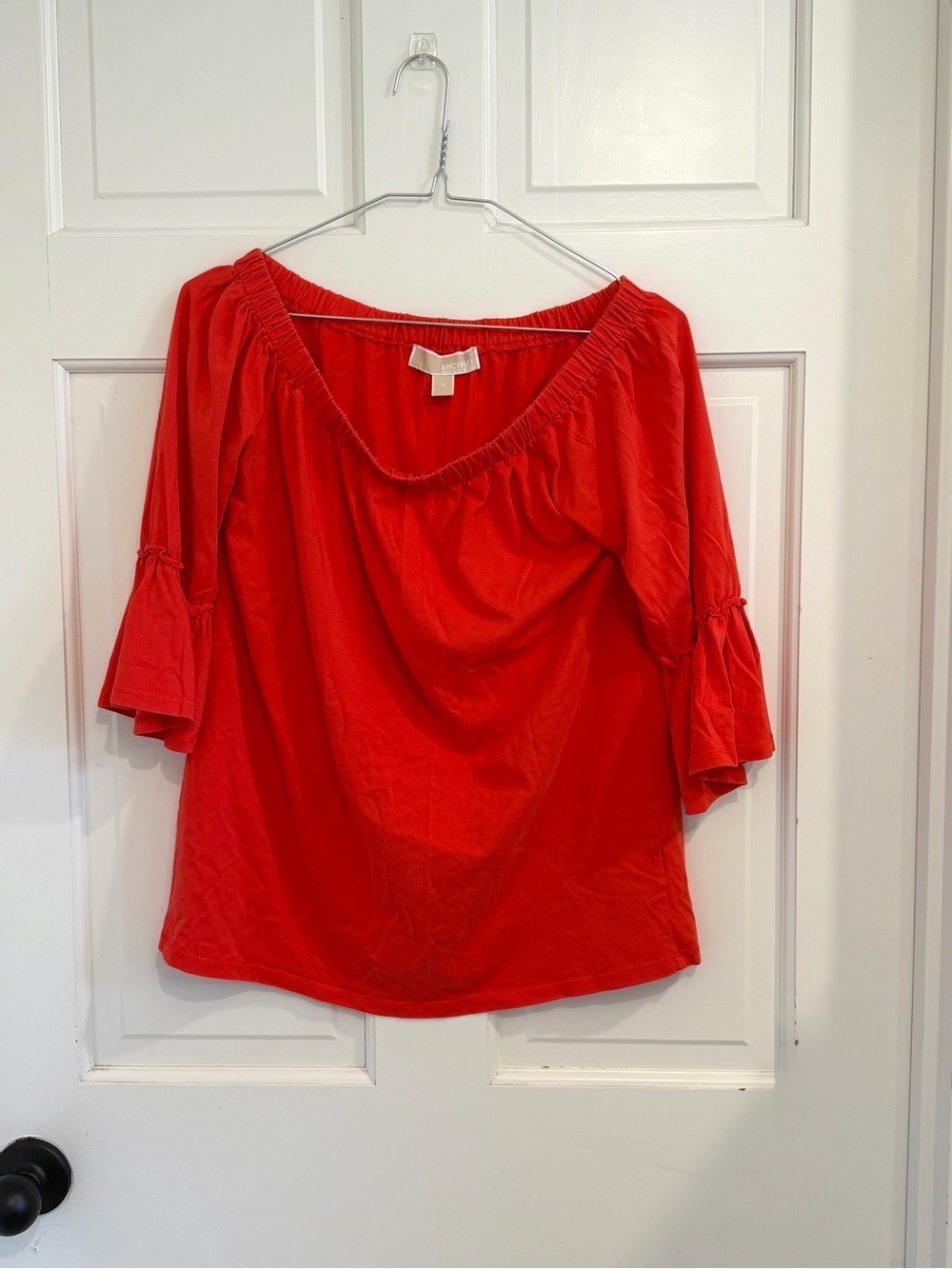 Michael Kors Women’s Red Off-Shoulder Ruffle Sleeve Top
